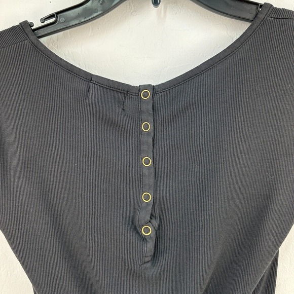 Nation Top Womens Blouse Small Gray Button Tie Knot Cap Sleeve Cotton Pullover - Picture 8 of 9